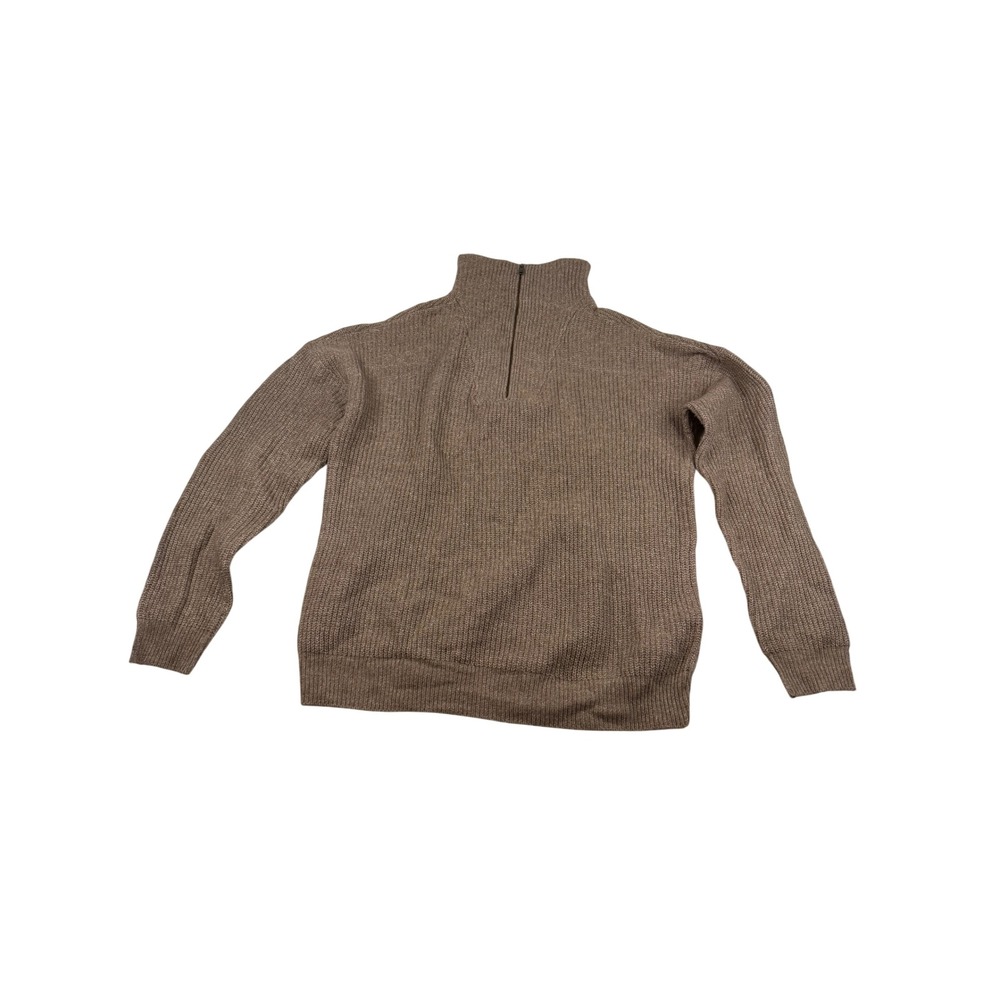 Modern Ambition Mens Brown Ribbed Knit Quarter Zip Funnel Neck Sweater Large